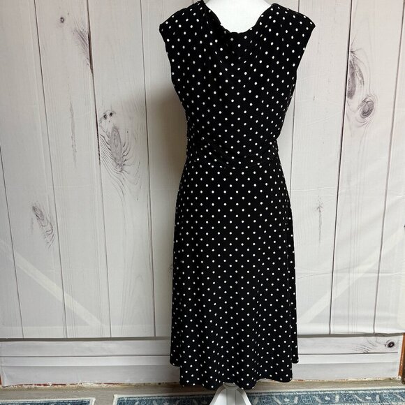 Lauren Ralph Lauren Women’s Black & White Polka Dot Faux Wrap Midi Dress, Size 8 - Picture 2 of 12